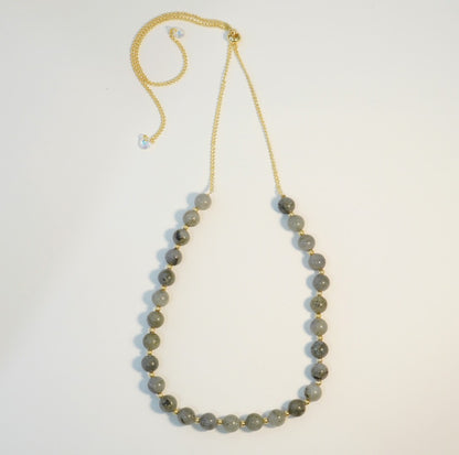 Grey and Gold Glass Beaded Choker Necklace