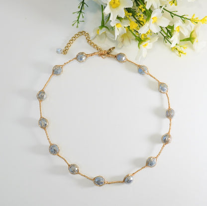 Single Layered Ash Grey Solid Crystal Beaded Choker Necklace