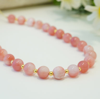 Peachy Pink and Gold Glass Beaded Choker Necklace