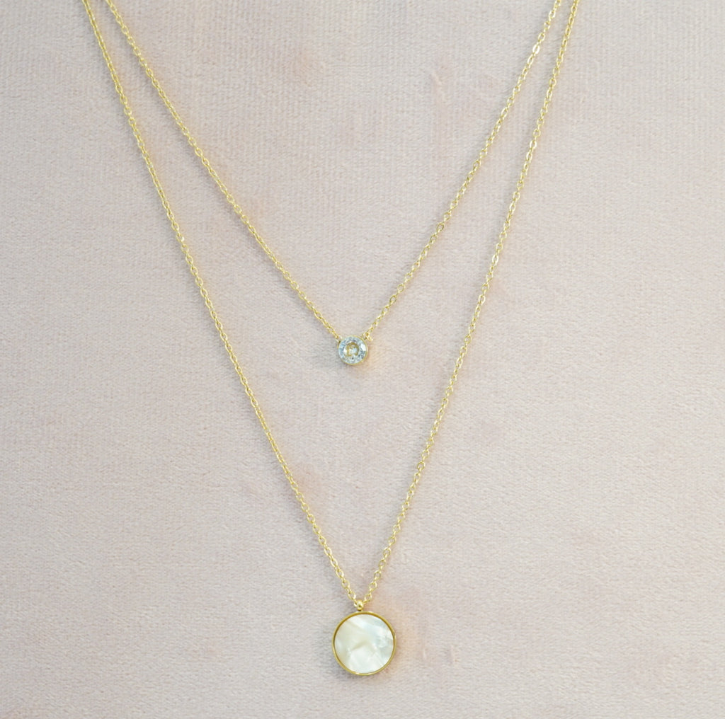 18K Gold-Plated Round MOP & Zirconia Multilayer Necklace