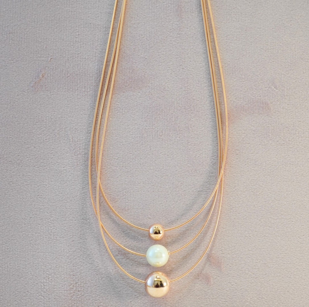 Rose Gold Plated Pearl & Bead Multilayer Western Necklace