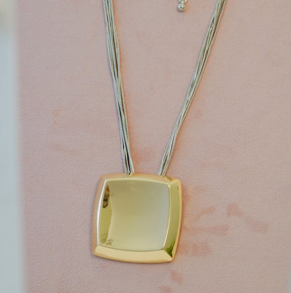 Rhodium Plated Square Bold Pendant 5 Layered Rhodium Plated Pendant Necklace