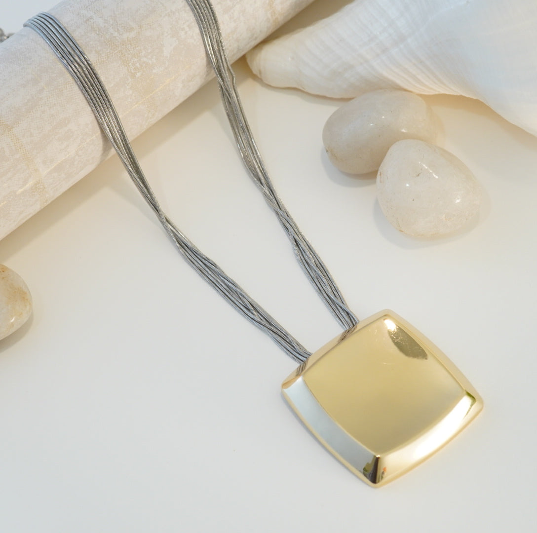 Bold Statement Square Pendant Western Necklace