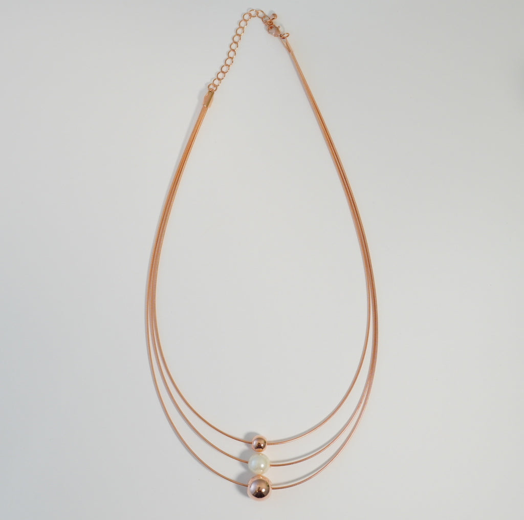 Rose Gold Plated Pearl & Bead Multilayer Western Necklace