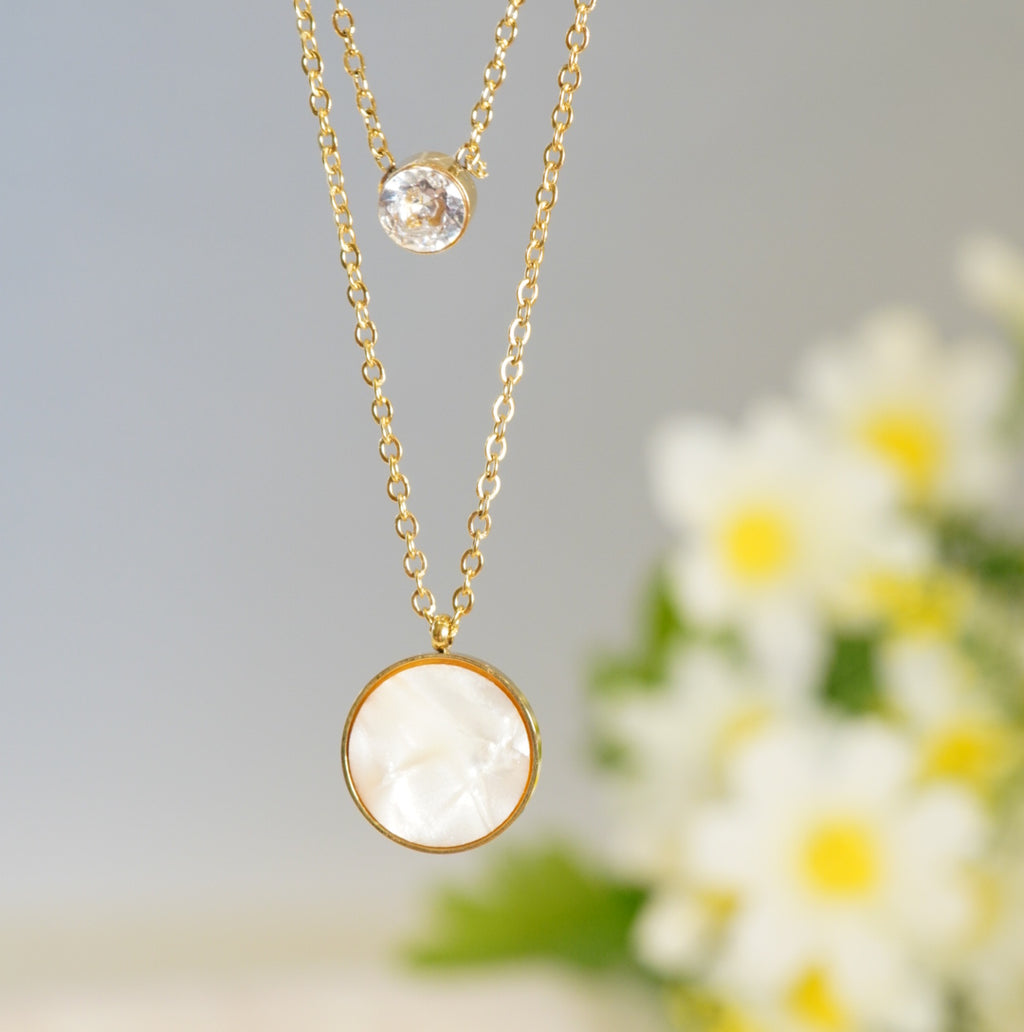 18K Gold-Plated Round MOP & Zirconia Multilayer Necklace