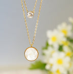 18K Gold-Plated Round MOP & Zirconia Multilayer Necklace