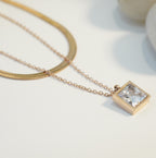 Zirconia Solitaire Rose Gold Plated Multilayer Necklace
