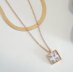 Zirconia Solitaire Rose Gold Plated Multilayer Necklace