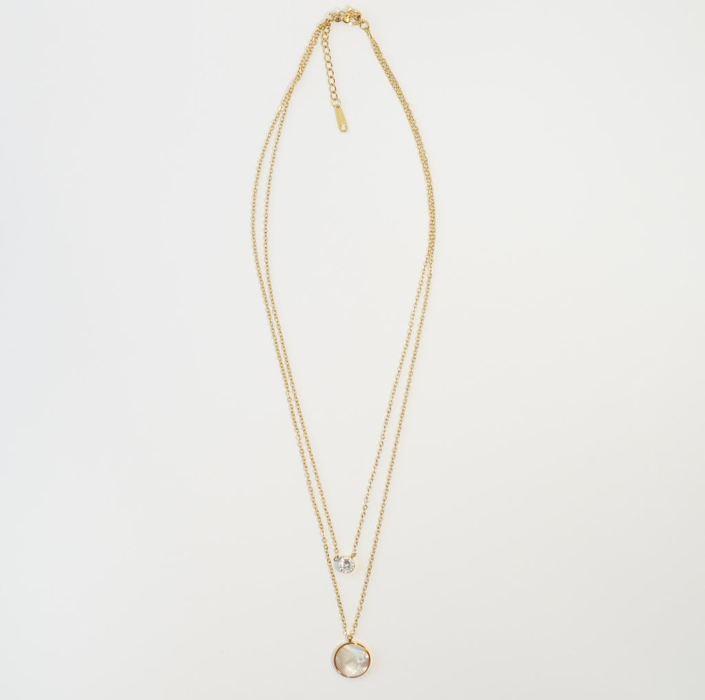 18K Gold-Plated Round MOP & Zirconia Multilayer Necklace