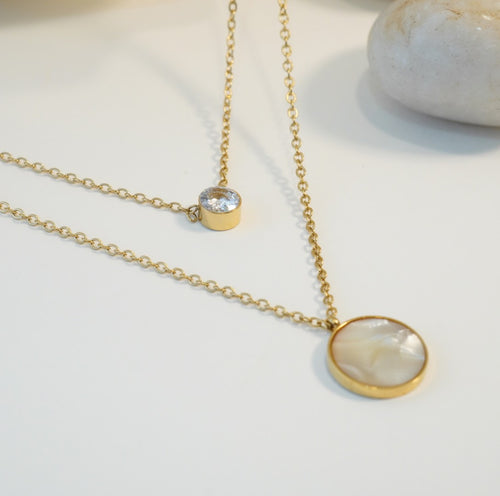 18K Gold-Plated Round MOP & Zirconia Multilayer Necklace