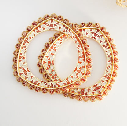 Beautiful Handmade Red and White Triangular Meenakari Brass Alloy Traditional Kada Bangle Set