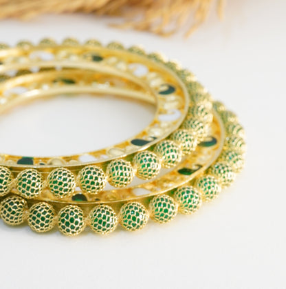 Beautiful Handmade Green and White Meenakari Alloy Kada Bangle Set