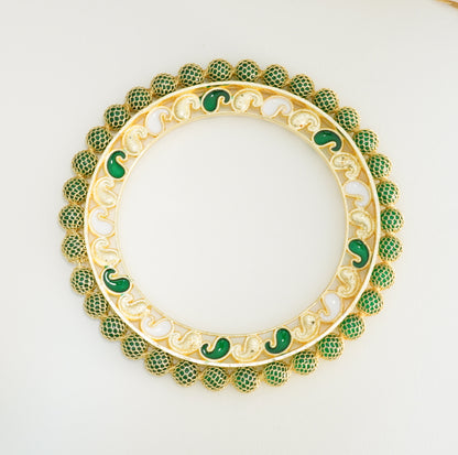 Beautiful Handmade Green and White Meenakari Alloy Kada Bangle Set