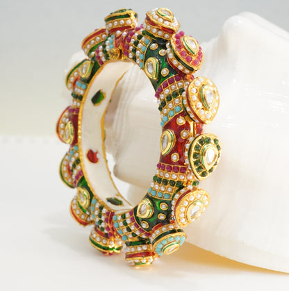 Handmade Multicolour Meenakari and Kundan Jadau Brass Alloy Traditional Kada Bangle