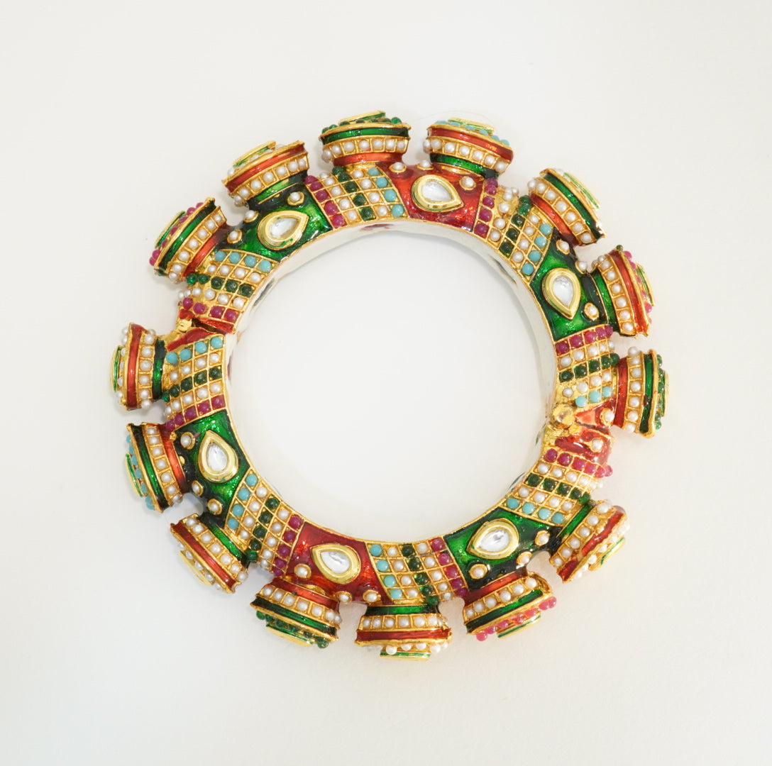 Handmade Multicolour Meenakari and Kundan Jadau Brass Alloy Traditional Kada Bangle