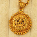 Beautiful Beaded Laxmi Temple Pendant Set in Brass with Studs