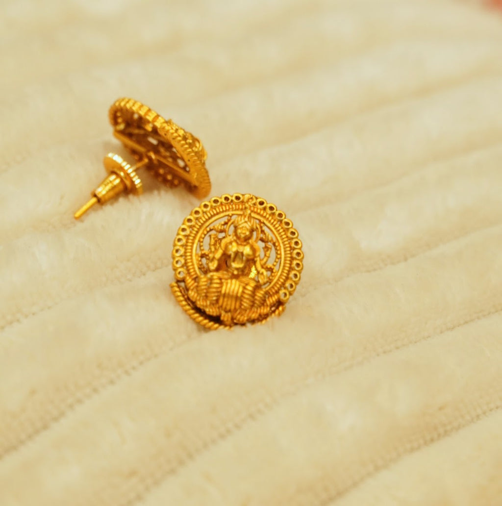 Beautiful Beaded Laxmi Temple Pendant Set in Brass with Studs