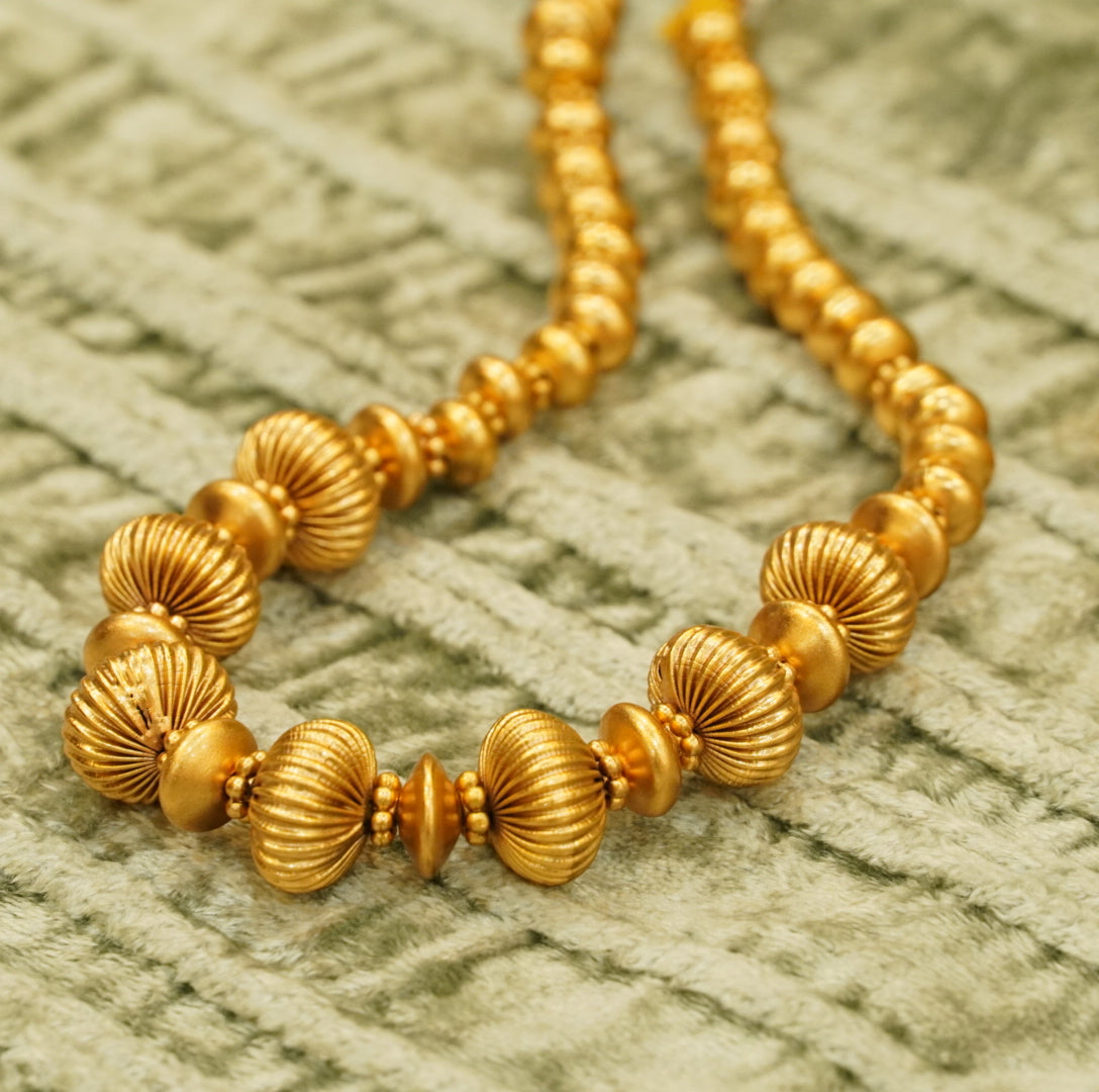 Oval Slope Down Beaded Brass Necklace Set