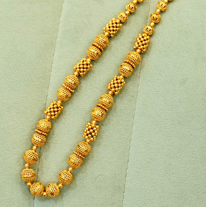 Multi sized and shaped High Gold Beaded Traditional Necklace Set with Beaded Dangler Earrings in Brass