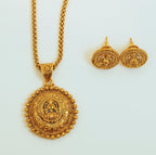 Beautiful Beaded Laxmi Temple Pendant Set in Brass with Studs