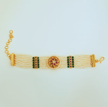 Exquisite Kemp Stone and Multicolor Beads Broad Bracelet - Traditional Indian Jewelry Design