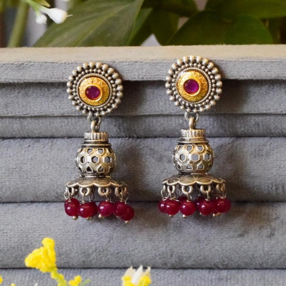 Elegant Dual-Tone Handcrafted Lantern Jhumka Earrings in Oxidized Zinc