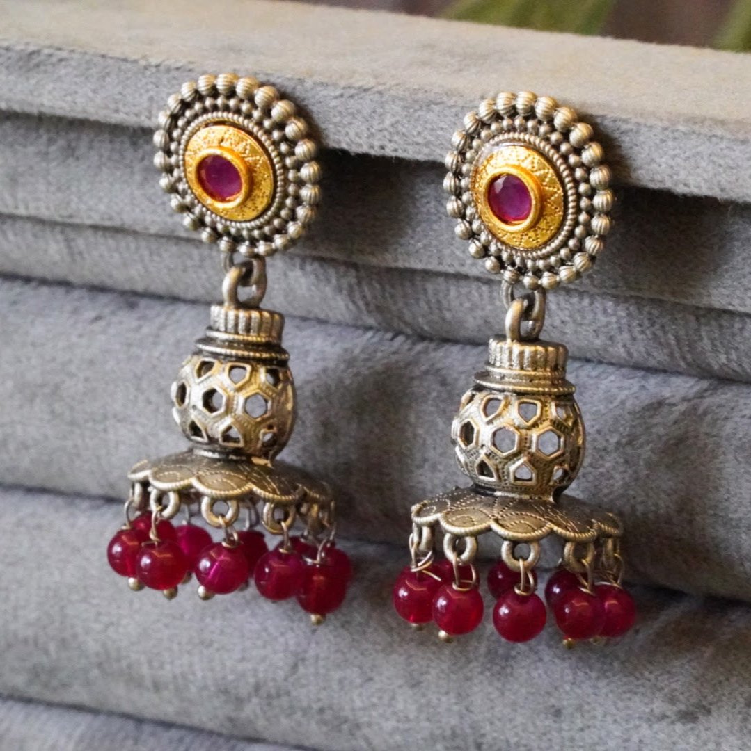 Elegant Dual-Tone Handcrafted Lantern Jhumka Earrings in Oxidized Zinc