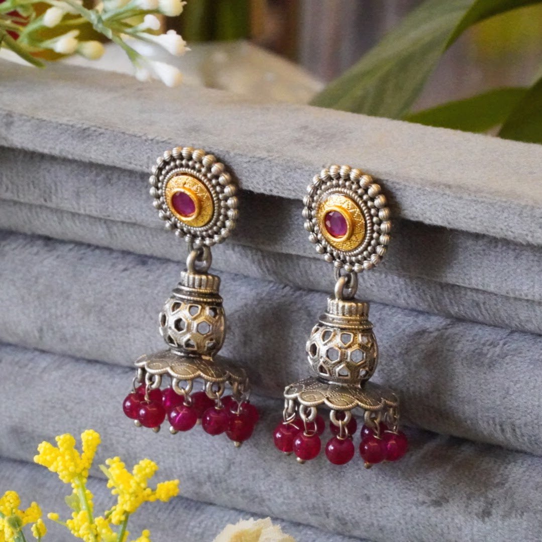 Elegant Dual-Tone Handcrafted Lantern Jhumka Earrings in Oxidized Zinc