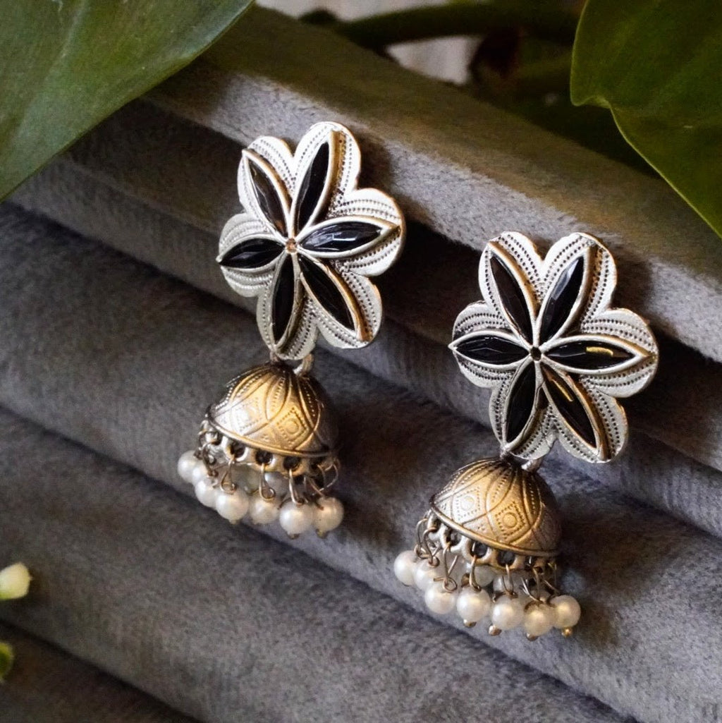 Exquisite Floral Jhumkas with Jaipuri Stones & Pearls