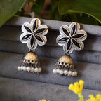 Exquisite Floral Jhumkas with Jaipuri Stones & Pearls