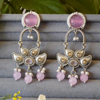 Bold Oxidized Dangler Earrings with Pink Stone & Pearls
