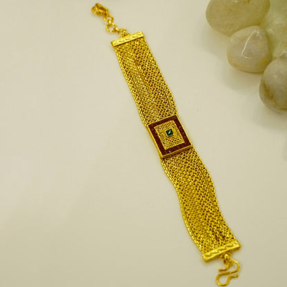 Combo - Slope Down Beaded Necklace Set in High Gold Plated Brass + 22K Gold Plated Ruby n Green Crystal  Bracelet