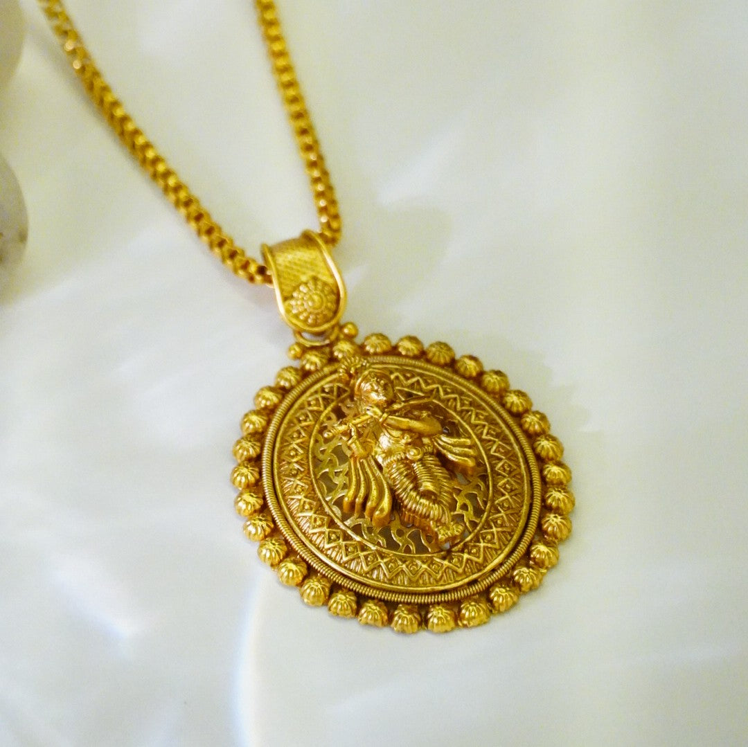 Krishna Pure Brass Temple Pendant Set