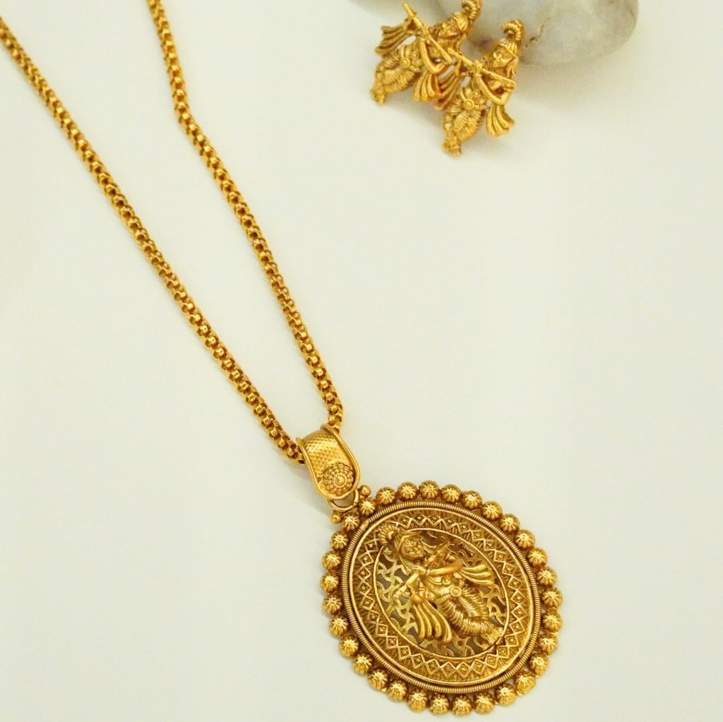 Krishna Pure Brass Temple Pendant Set