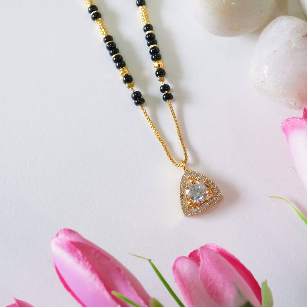 Chic American Diamond Triangular Drop Gold Plated Mangalsutra