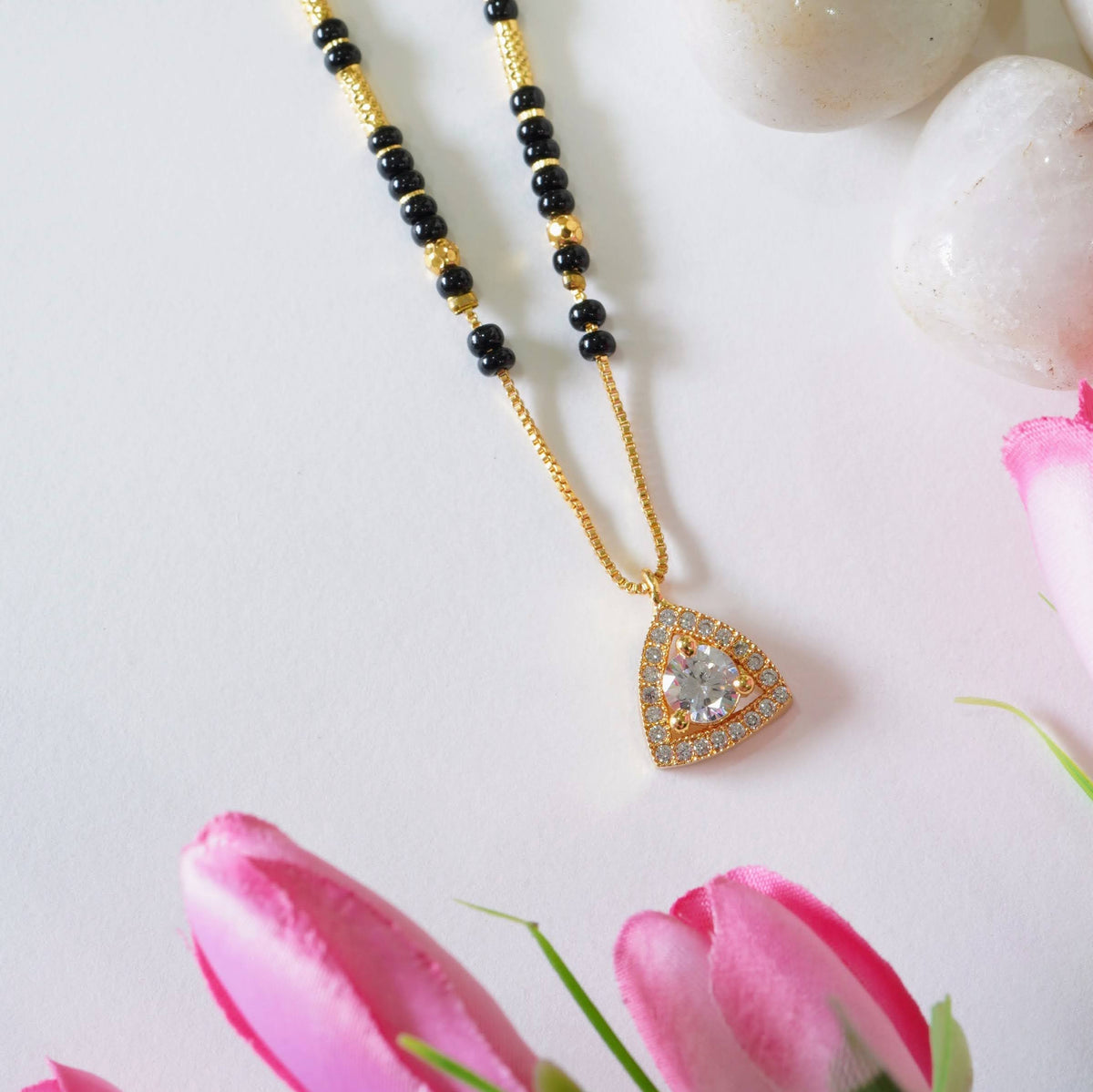 Chic American Diamond Triangular Drop Gold Plated Mangalsutra