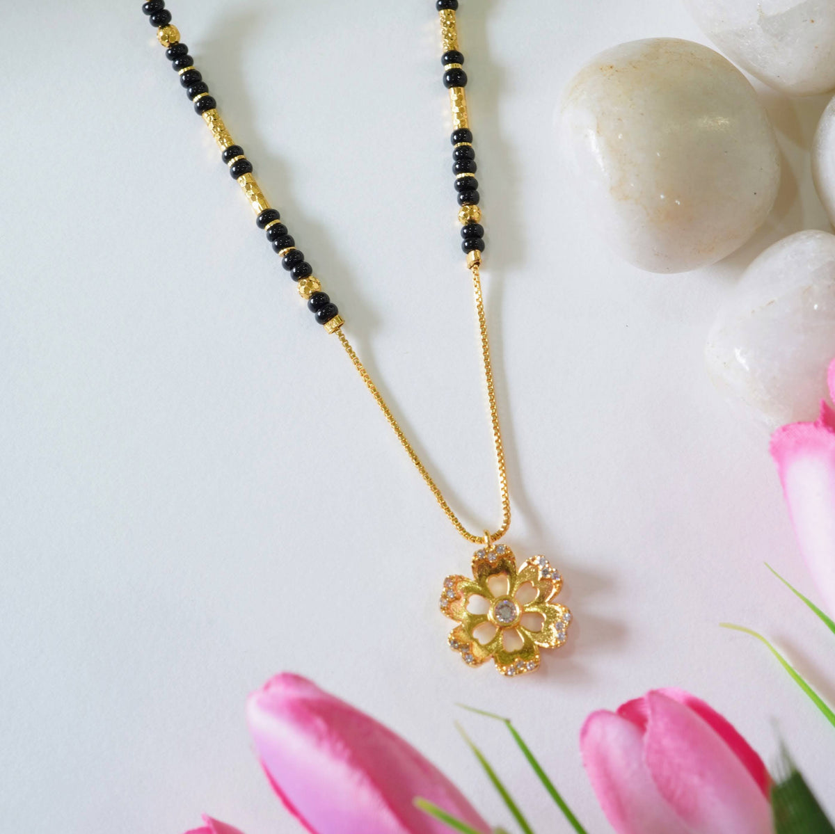 Floral American Diamond Single-Layer Mangalsutra