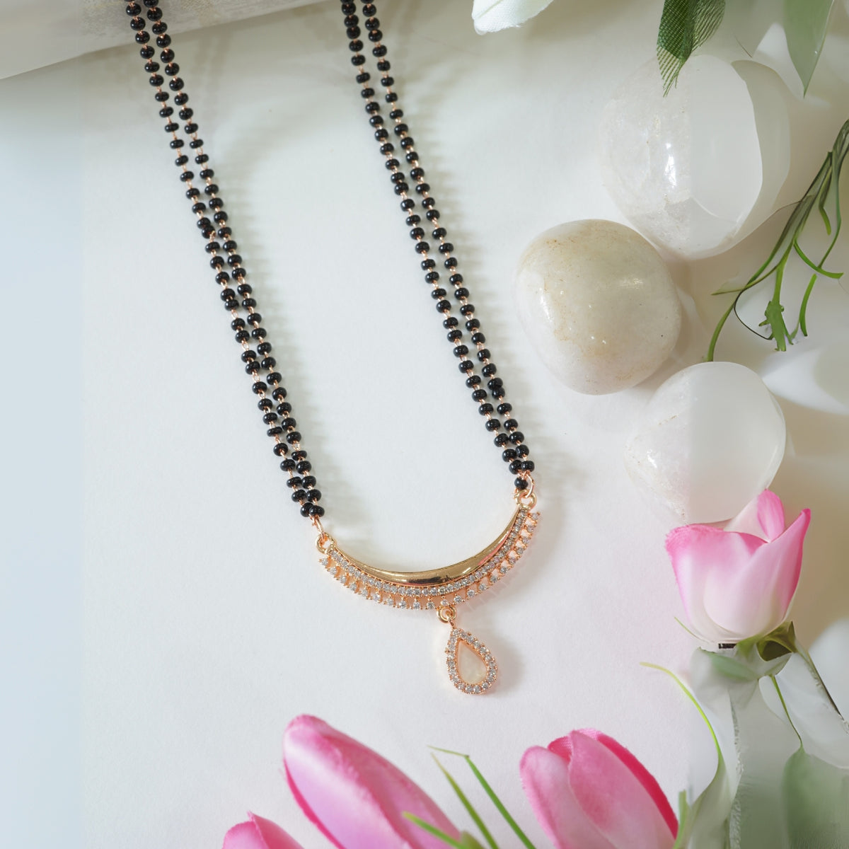 Rose Gold Plated Triple Layer American Diamond Drop Mangalsutra