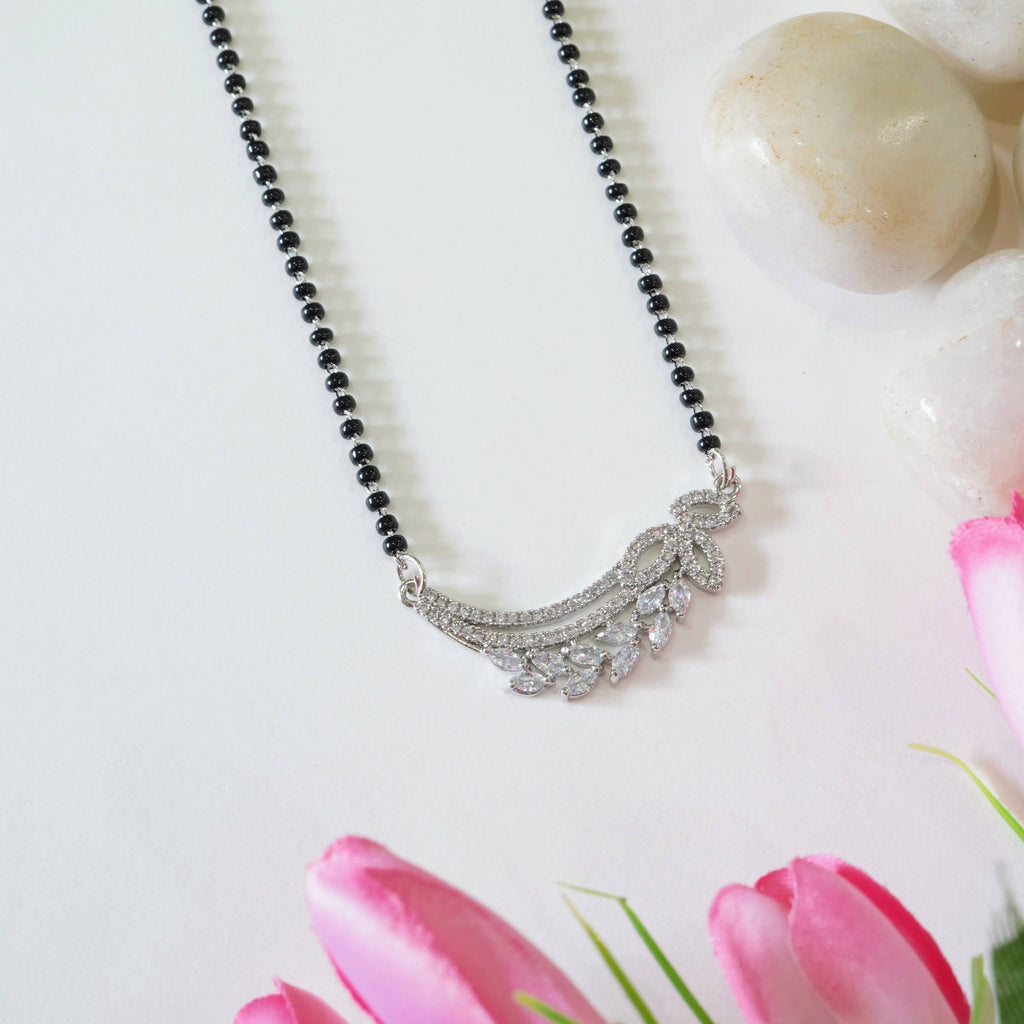 Rhodium-Plated Leafy American Diamond Mangalsutra