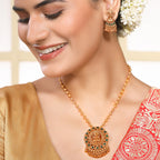 Matte Finish Gold Plated Temple Laxmi Pendant Set