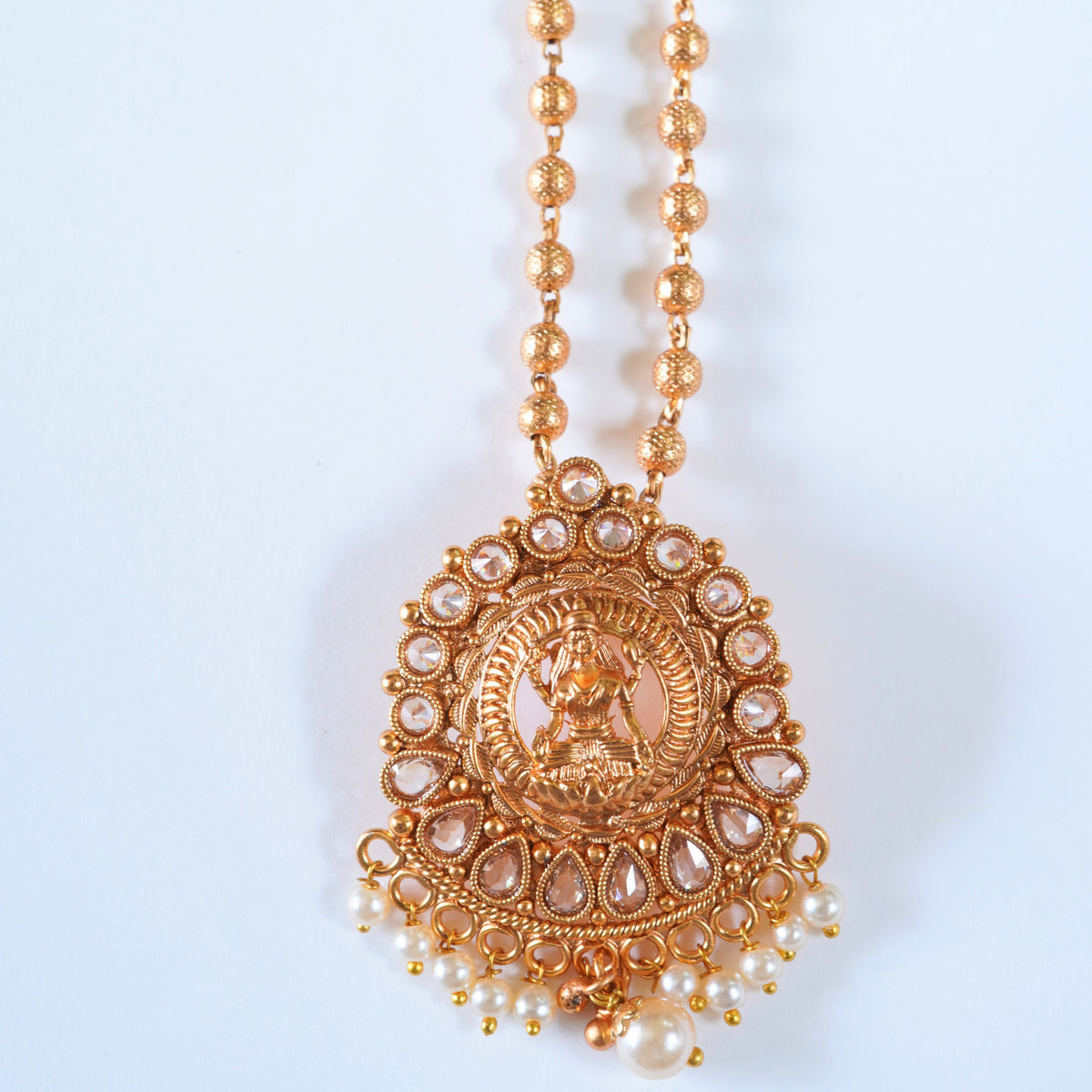 18KT Matte Gold Plated Brass Laxmi Pendant Set