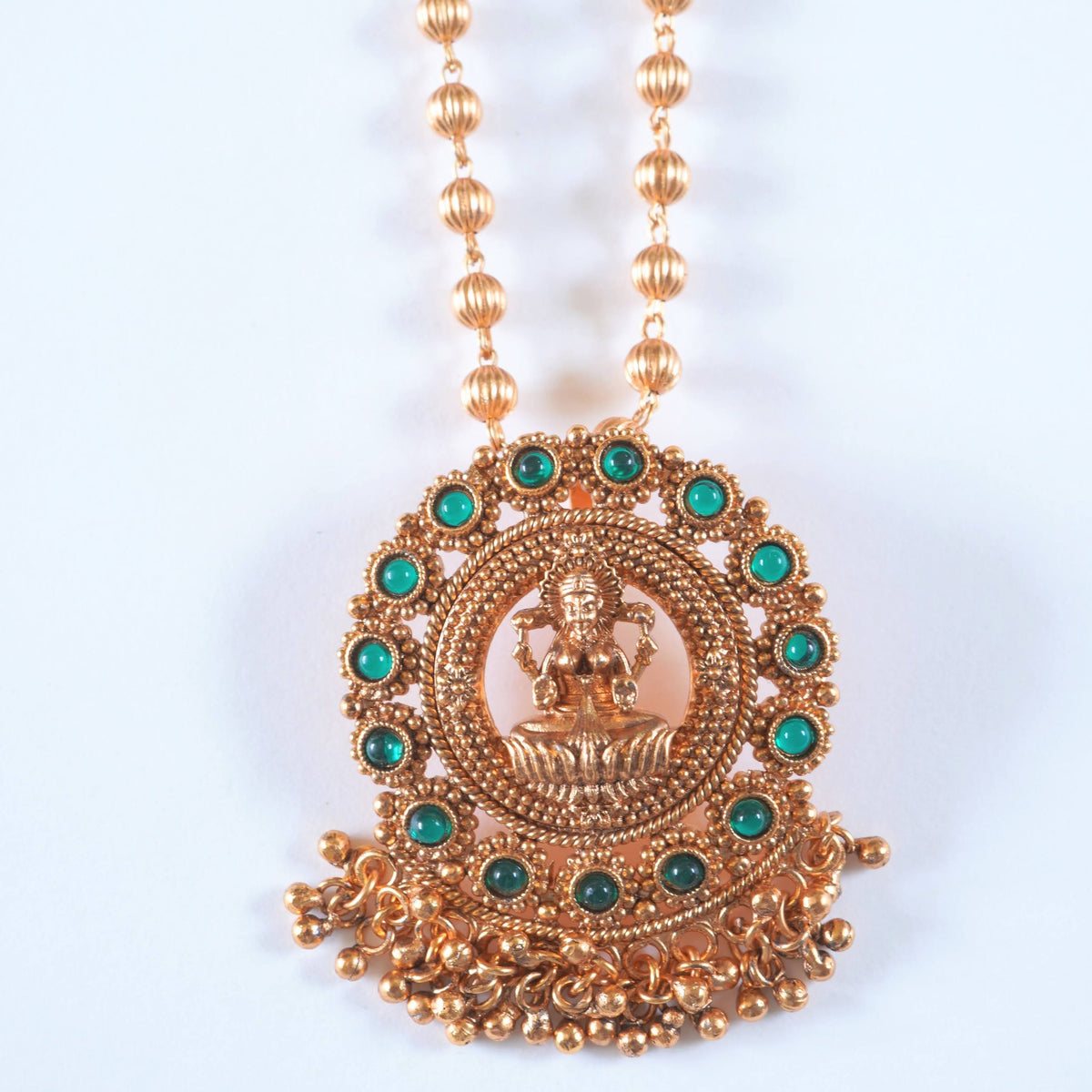 Matte Finish Gold Plated Temple Laxmi Pendant Set