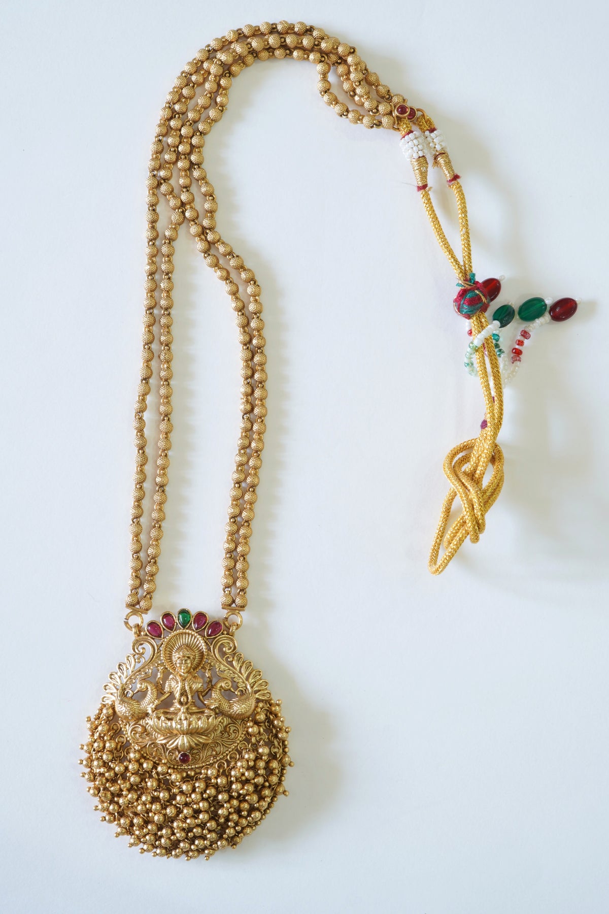 Heavy Laxmi Pendant Temple Necklace Set with Stud Earrings