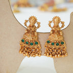 Matte Finish Gold Plated Temple Laxmi Pendant Set