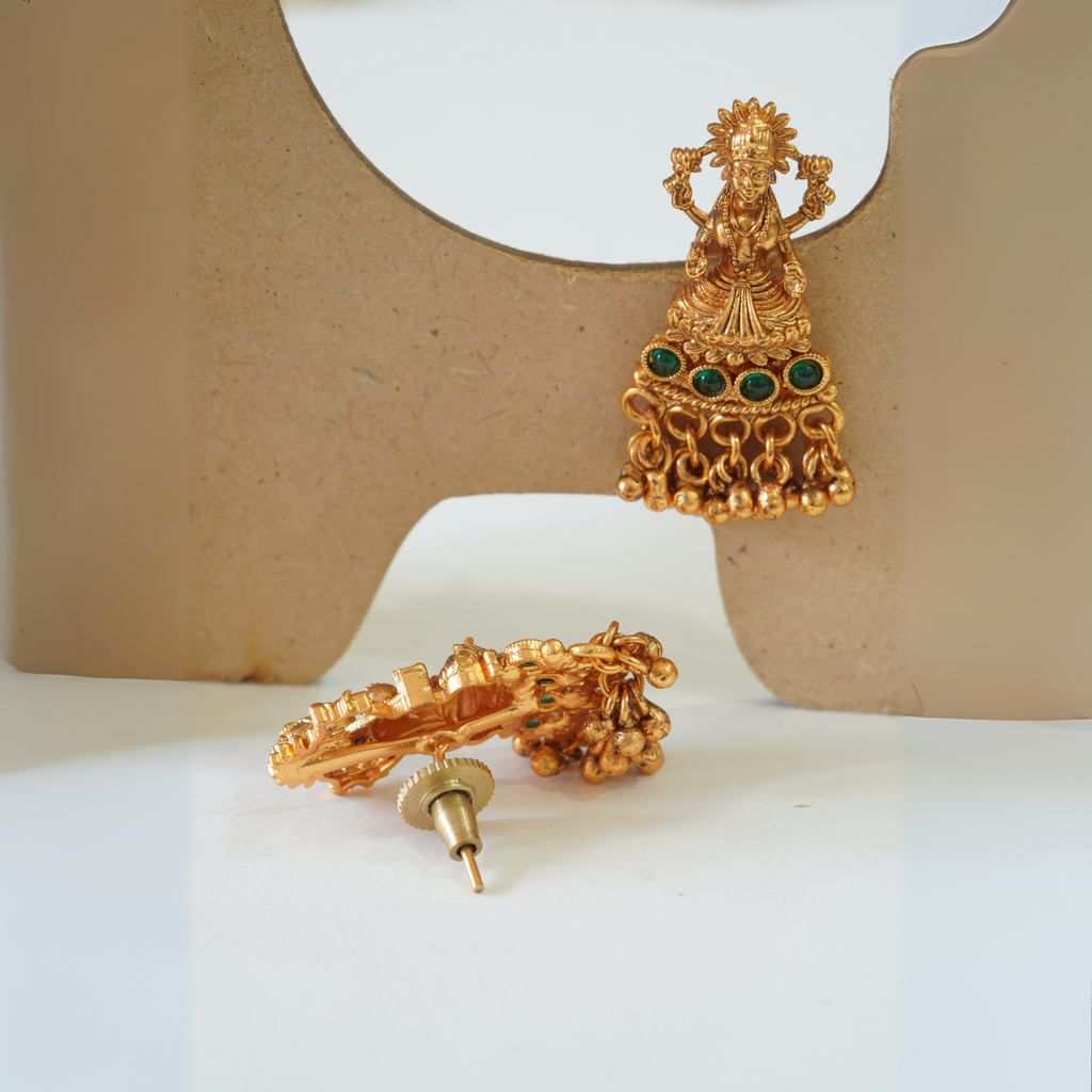 Matte Finish Gold Plated Temple Laxmi Pendant Set