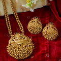 Heavy Laxmi Pendant Temple Necklace Set with Stud Earrings