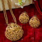 Heavy Laxmi Pendant Temple Necklace Set with Stud Earrings