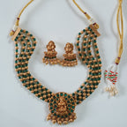 Green & Golden Beaded Laxmi Temple Choker Set
