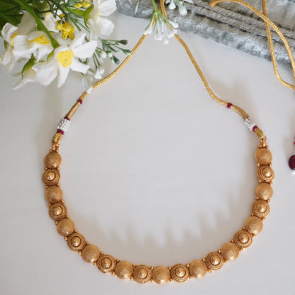 Minimal Single Layer Matte Finish Gold Plated Beaded Traditional Necklace Set