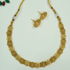 Minimal Single Layer Matte Finish Gold Plated Beaded Traditional Necklace Set